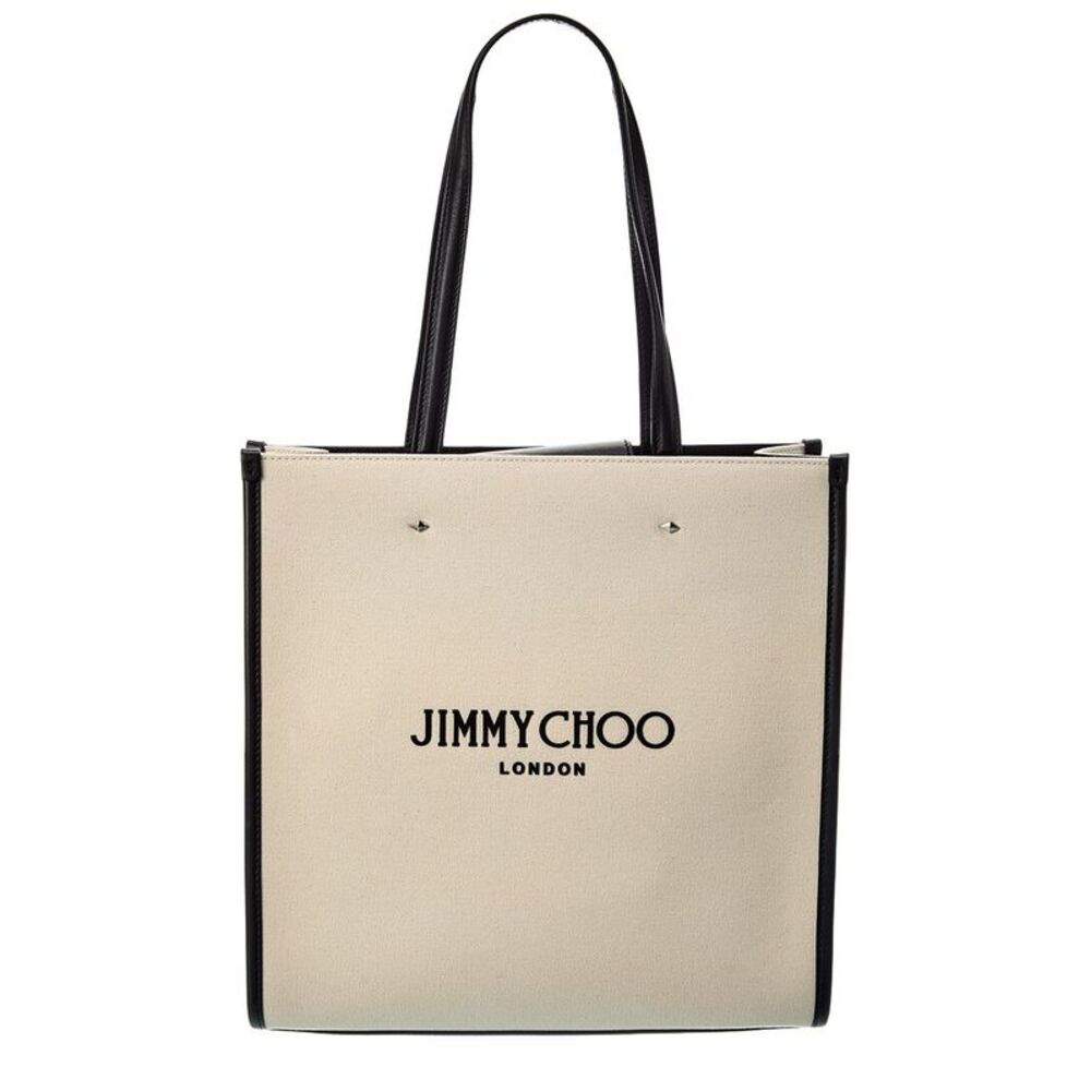 Jimmy Choo N/S Canvas & Leather Tote, White
